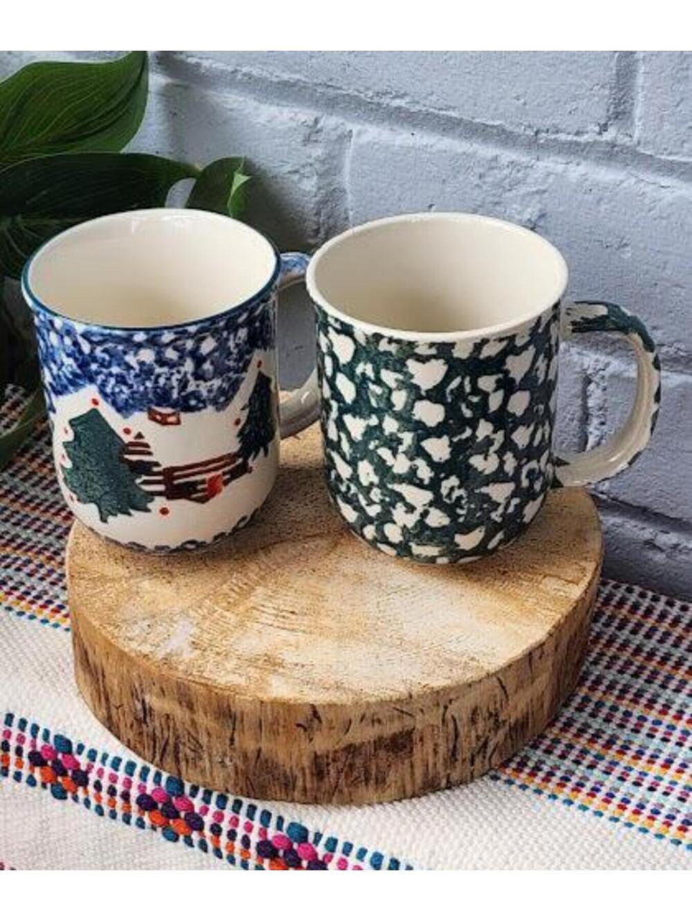 Vintage Tienshan Folk Craft Mug Set – Cabin in the Snow & Moose Country